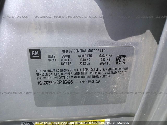 1G1ZC5E02CF106495 - 2012 CHEVROLET MALIBU 1LT 银色 照片 9