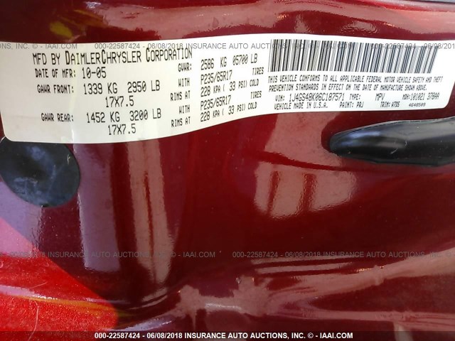 1J4GS48K06C187571 - 2006 JEEP GRAND CHEROKEE LAREDO/COLUMBIA/FREEDOM 红色 照片 9