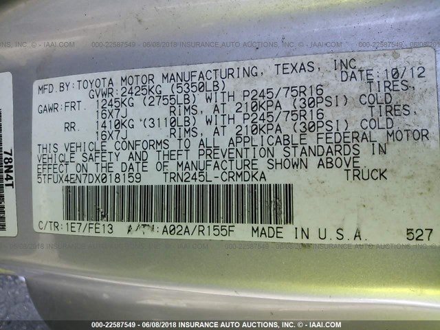 5TFUX4EN7DX018159 - 2013 TOYOTA TACOMA ACCESS CAB Silber Foto 9