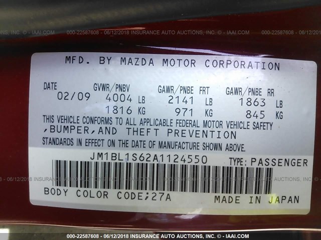 JM1BL1S62A1124550 - 2010 MAZDA 3 S RED photo 9