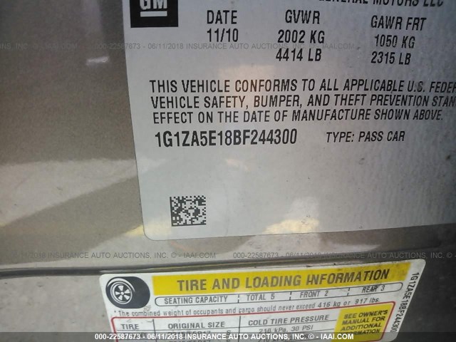 1G1ZA5E18BF244300 - 2011 CHEVROLET MALIBU LS BEIGE photo 9