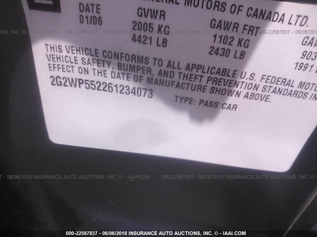 2G2WP552261234073 - 2006 PONTIAC GRAND PRIX BLUE photo 9