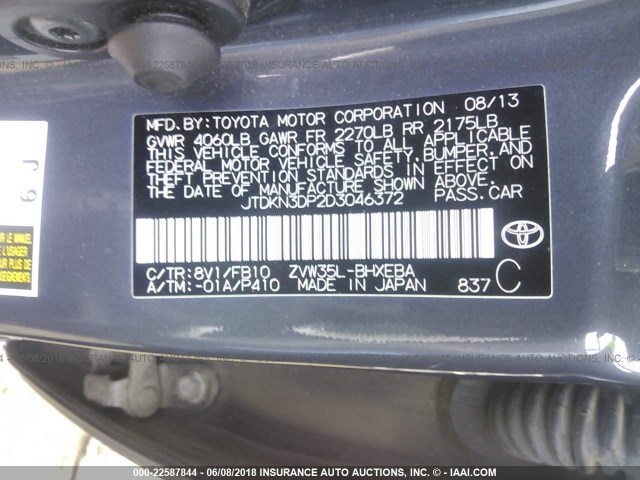 JTDKN3DP2D3046372 - 2013 TOYOTA PRIUS PLUG-IN  GRAY photo 9