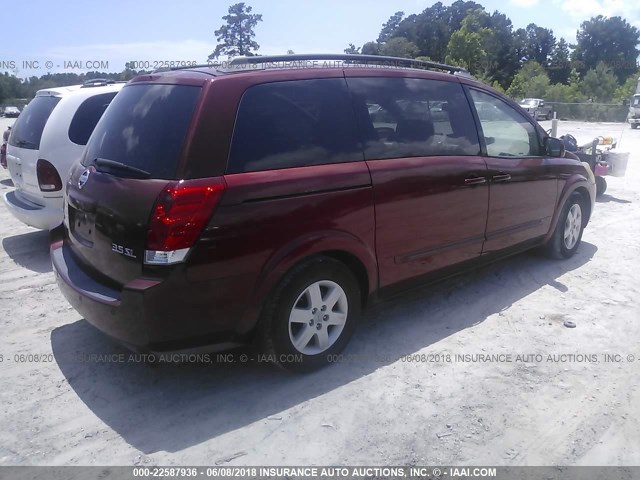 5N1BV28U05N136003 - 2005 NISSAN QUEST S/SE/SL RED photo 4