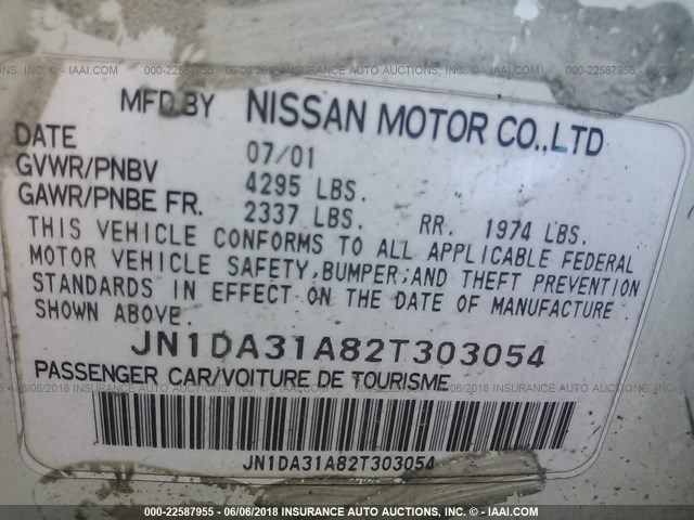 JN1DA31A82T303054 - 2002 NISSAN MAXIMA GLE/SE WHITE photo 9