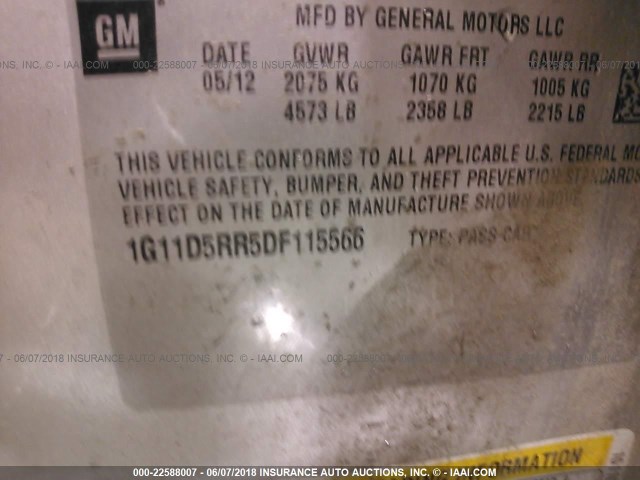 1G11D5RR5DF115566 - 2013 CHEVROLET MALIBU 1LT 银色 照片 9