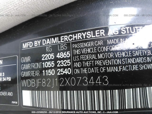 WDBJF82J12X073443 - 2002 MERCEDES-BENZ E 320 4MATIC GRAY photo 9