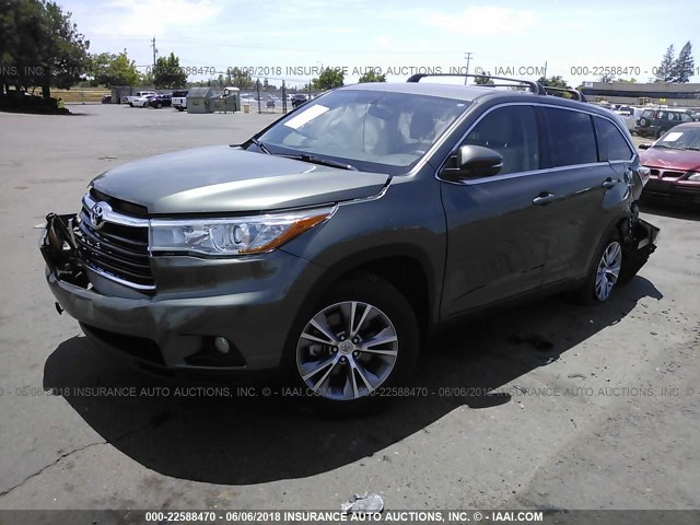 5TDBKRFH0FS096366 - 2015 TOYOTA HIGHLANDER LE/LE PLUS GRAY photo 2