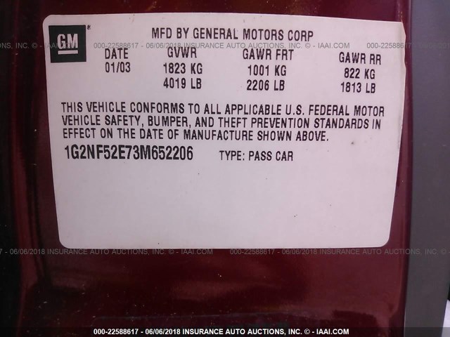 1G2NF52E73M652206 - 2003 PONTIAC GRAND AM SE1 RED photo 9