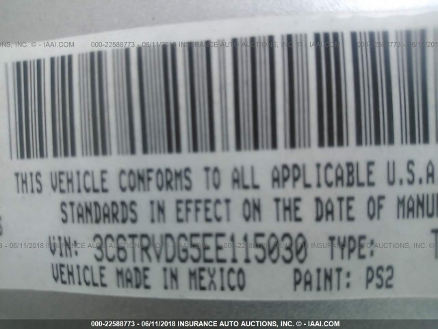 3C6TRVDG5EE115030 - 2014 RAM PROMASTER 2500 2500 HIGH GRAY photo 9