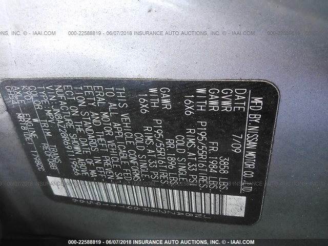 JN8AZ28R69T119566 - 2009 NISSAN CUBE S/SL GRAY photo 9