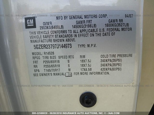 5GZER23797J144973 - 2007 SATURN OUTLOOK XR ოქროსფერი ფოტო 9