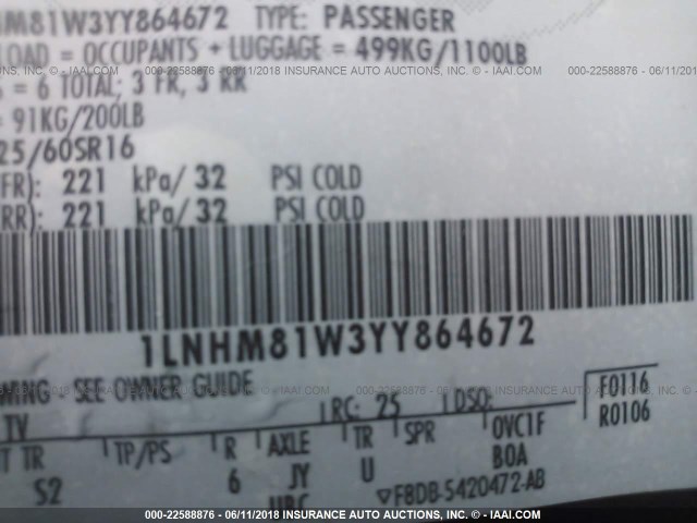 1LNHM81W3YY864672 - 2000 LINCOLN TOWN CAR EXECUTIVE Grau Foto 9