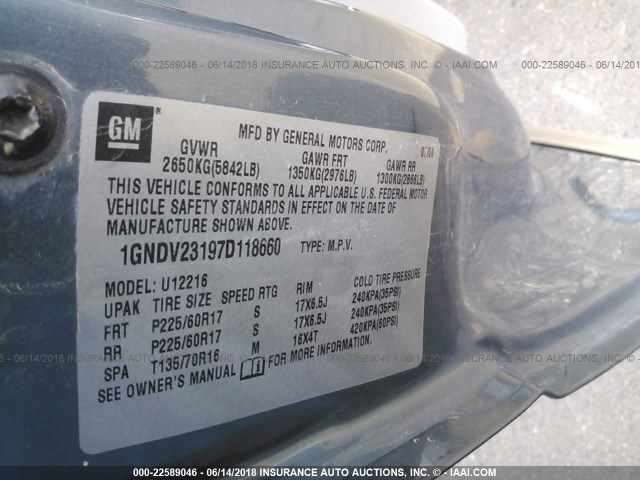 1GNDV23197D118660 - 2007 CHEVROLET UPLANDER LS Bleu photo 9