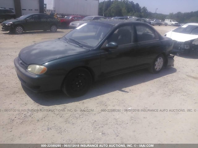 KNAFB121115913481 - 2001 KIA SEPHIA LS GREEN photo 2