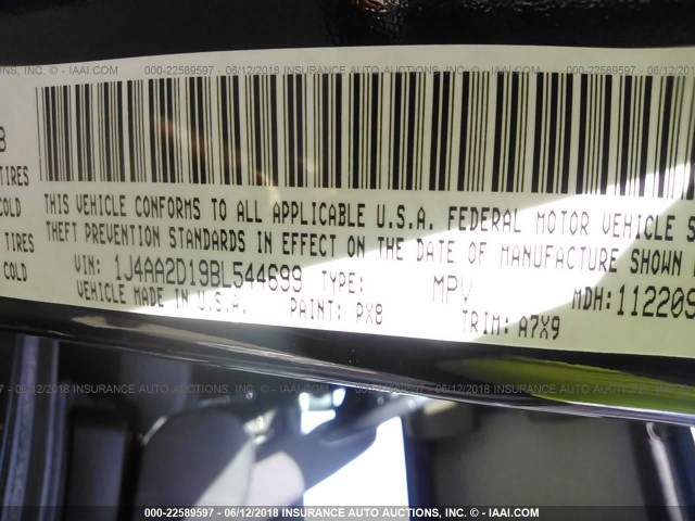 1J4AA2D19BL544699 - 2011 JEEP WRANGLER SPORT 黑色 照片 9