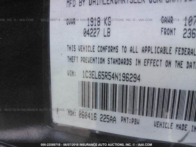 1C3EL65R54N196294 - 2004 CHRYSLER SEBRING LIMITED BLUE photo 9