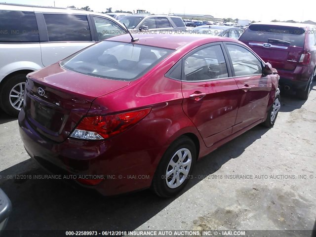 KMHCT4AE4EU603311 - 2014 HYUNDAI ACCENT GLS/GS RED photo 4