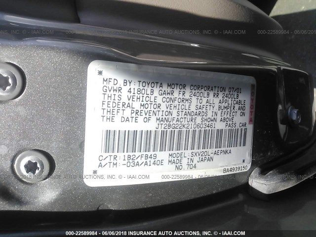 JT2BG22K210603461 - 2001 TOYOTA CAMRY CE/LE/XLE 灰色 照片 9
