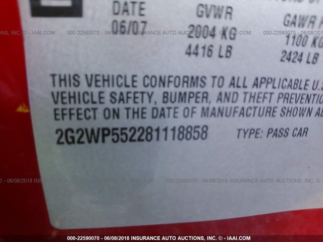 2G2WP552281118858 - 2008 PONTIAC GRAND PRIX RED photo 9