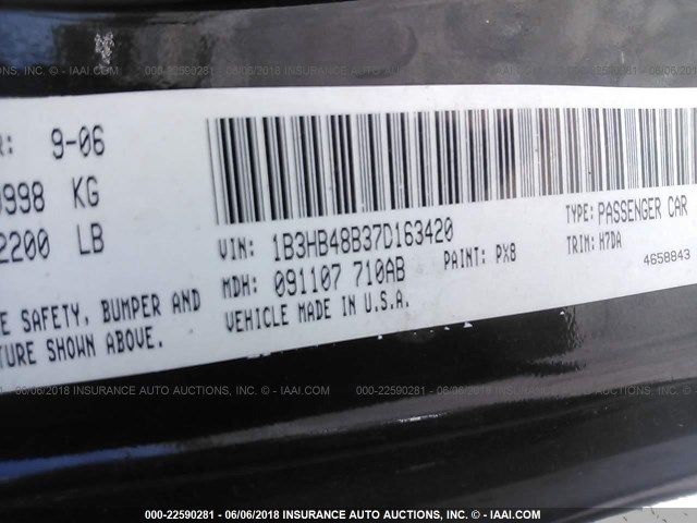 1B3HB48B37D163420 - 2007 DODGE CALIBER SXT BLACK photo 9