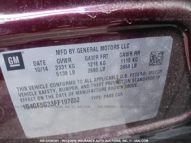 1G4GF5G33FF197032 - 2015 BUICK LACROSSE PREMIUM RED photo 9