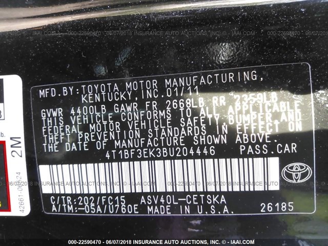 4T1BF3EK3BU204446 - 2011 TOYOTA CAMRY SE/LE/XLE BLACK photo 9