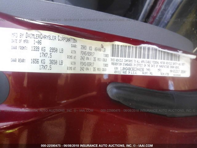 1J8HG48K36C244236 - 2006 JEEP COMMANDER წითელი ფოტო 9