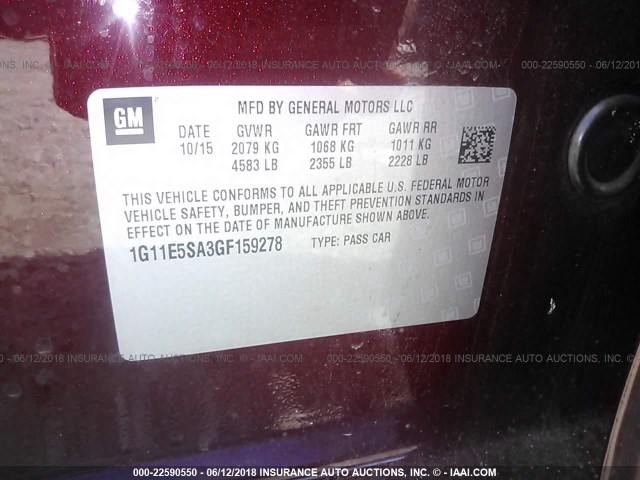 1G11E5SA3GF159278 - 2016 CHEVROLET MALIBU LIMITED LTZ Марун фото 9