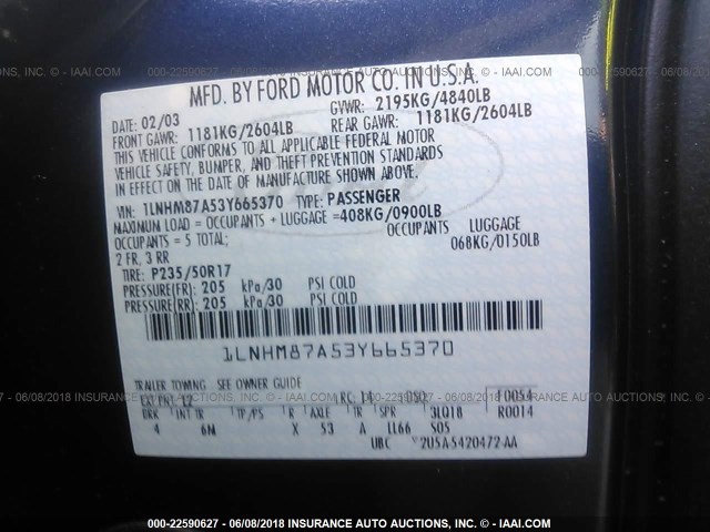 1LNHM87A53Y665370 - 2003 LINCOLN LS 深蓝色 照片 9