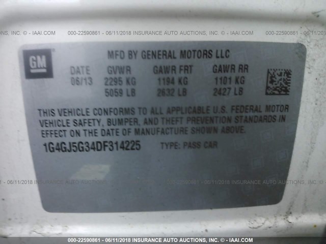 1G4GJ5G34DF314225 - 2013 BUICK LACROSSE TOURING WHITE photo 9