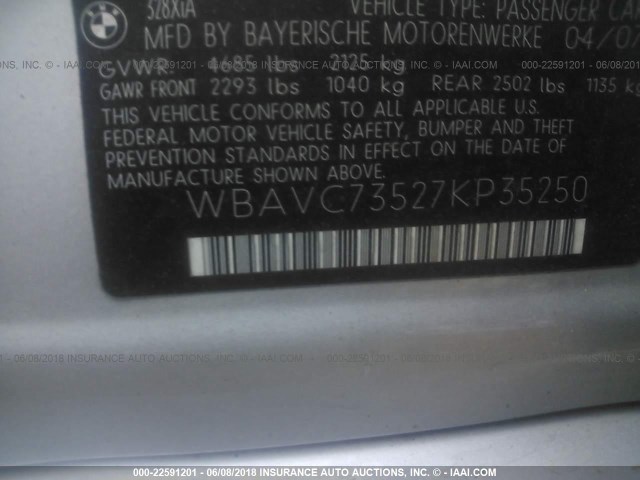 WBAVC73527KP35250 - 2007 BMW 328 XI SULEV GRAY photo 9