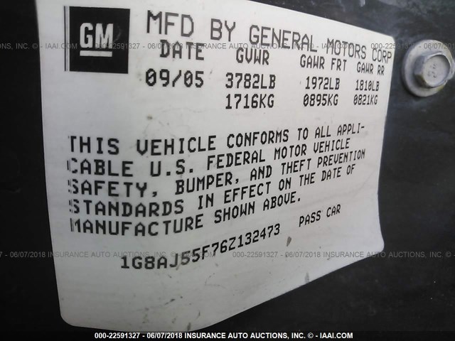 1G8AJ55F76Z132473 - 2006 SATURN ION LEVEL 2 GOLD photo 9