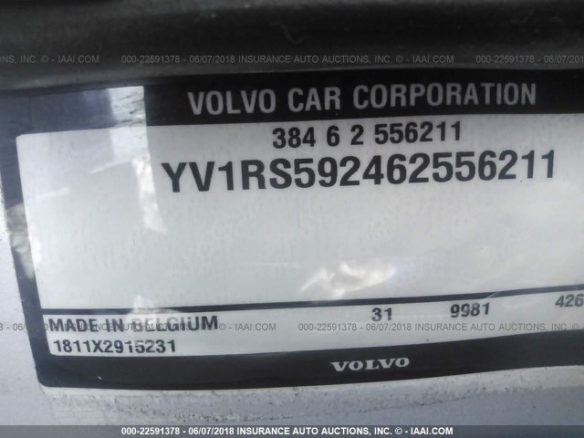 YV1RS592462556211 - 2006 VOLVO S60 2.5T SILVER photo 9