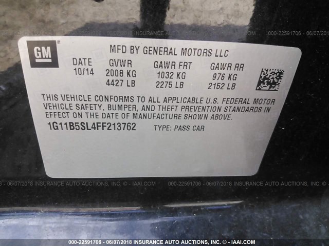 1G11B5SL4FF213762 - 2015 CHEVROLET MALIBU LS BLACK photo 9