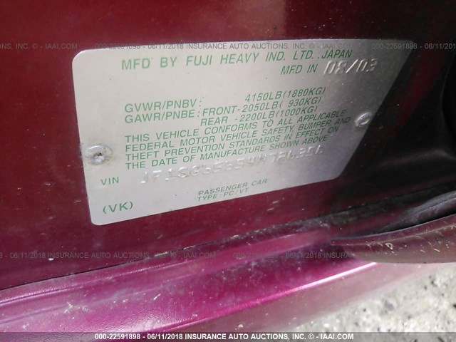 JF1SG65654H726356 - 2004 SUBARU FORESTER 2.5XS Rouge photo 9