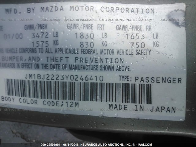 JM1BJ2223Y0246410 - 2000 MAZDA PROTEGE DX/LX TAN photo 9