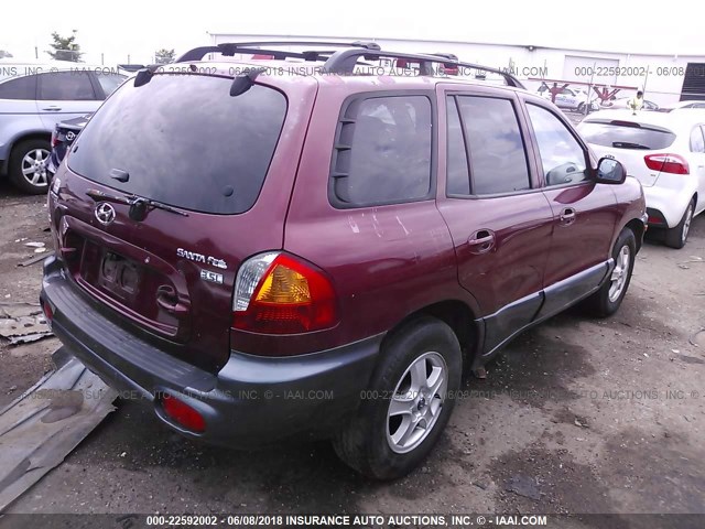 KM8SC13E04U622542 - 2004 HYUNDAI SANTA FE GLS/LX BURGUNDY photo 4