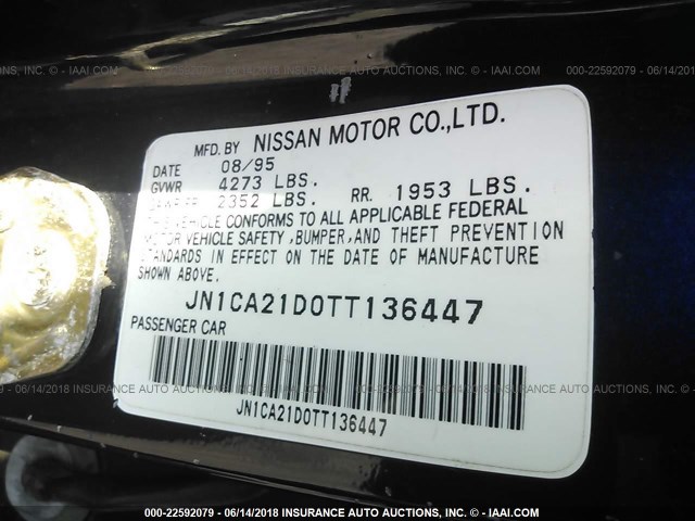 JN1CA21D0TT136447 - 1996 NISSAN MAXIMA GLE/GXE/SE BLUE photo 9