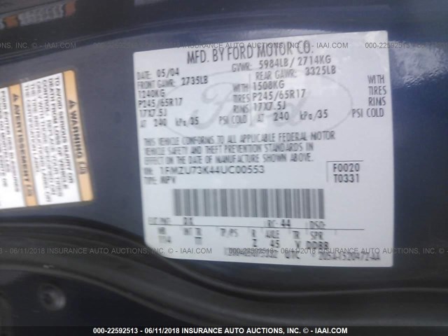 1FMZU73K44UC00553 - 2004 FORD EXPLORER XLT/XLT SPORT/NBX 蓝色 照片 9