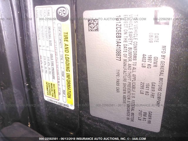 1G1ZC5EB1A4108877 - 2010 CHEVROLET MALIBU 1LT 灰色 照片 9