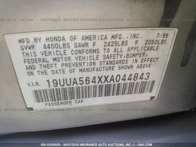 19UUA564XXA044843 - 1999 ACURA 3.2TL Złoty zdjęcie 9
