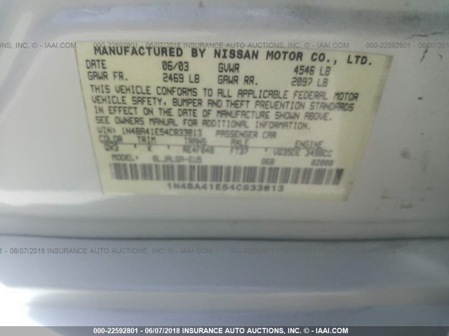 1N4BA41E54C833813 - 2004 NISSAN MAXIMA SE/SL WHITE photo 9