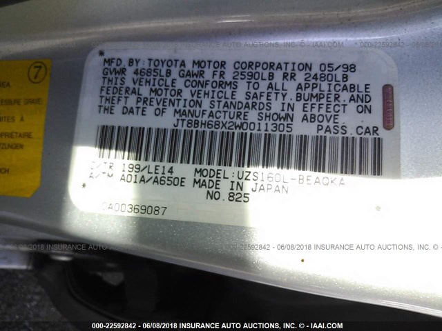 JT8BH68X2W0011305 - 1998 LEXUS GS 400 SILVER photo 9