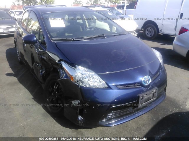 JTDKN3DU6E0375102 - 2014 TOYOTA PRIUS BLUE photo 1