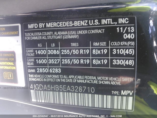 4JGDA5HB5EA328710 - 2014 MERCEDES-BENZ ML 350 4MATIC BLACK photo 9