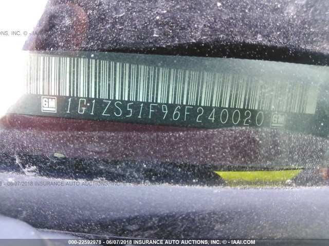 1G1ZS51F96F240020 - 2006 CHEVROLET MALIBU LS 栗色 照片 9