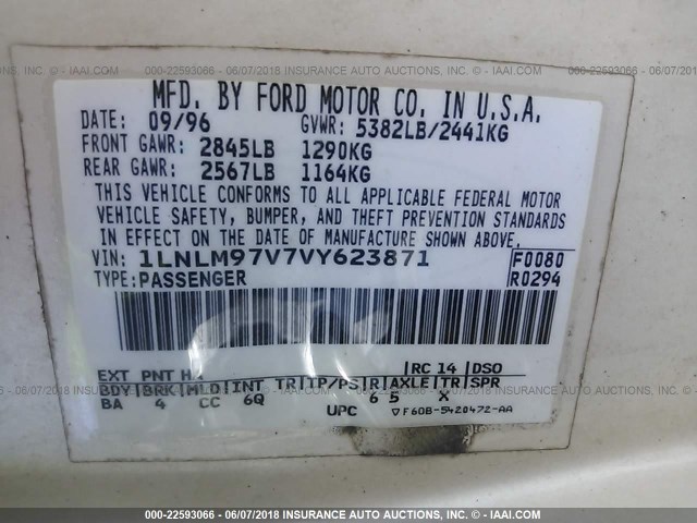 1LNLM97V7VY623871 - 1997 LINCOLN CONTINENTAL  白色 照片 9