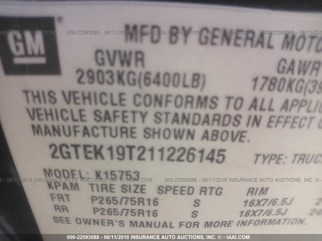 2GTEK19T211226145 - 2001 GMC NEW SIERRA K1500 BLACK photo 9