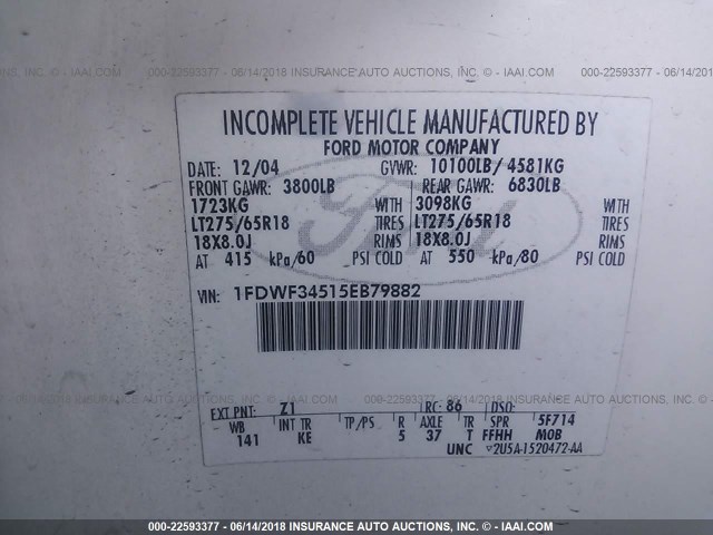 1FDWF34515EB79882 - 2005 FORD F350 SRW SUPER DUTY WHITE photo 9